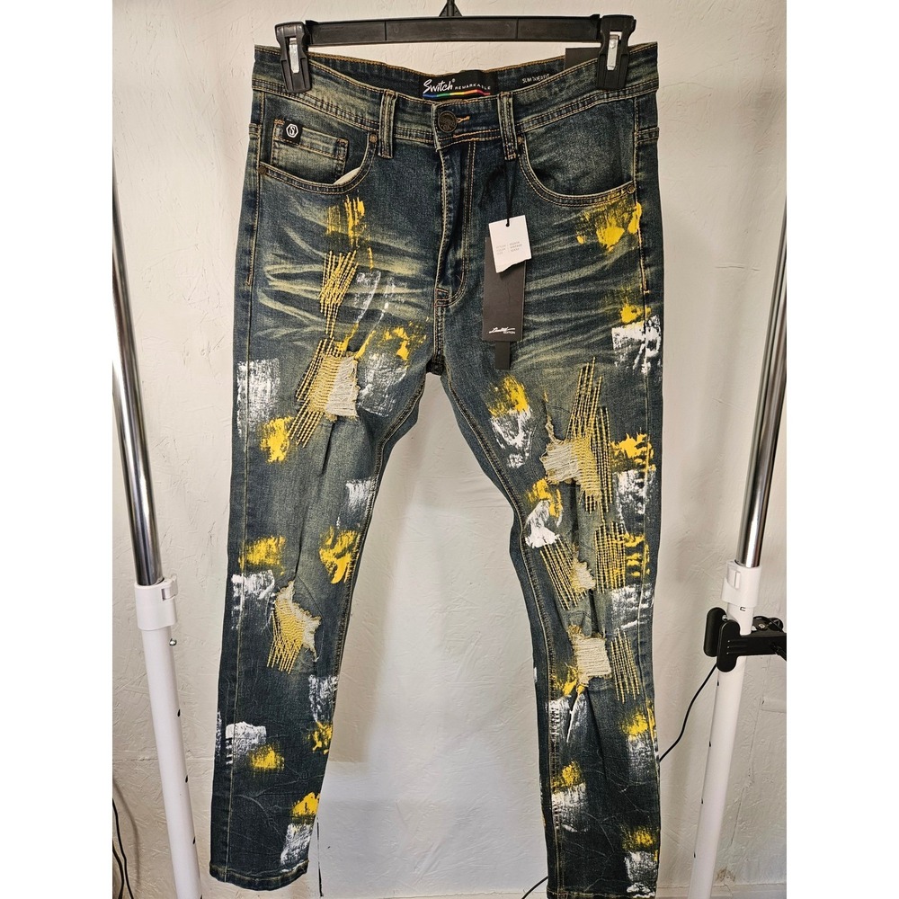 Switch Remarkable Mens Slim Taper Fit Paint Splatter Distressed Jeans 32x32 NEW